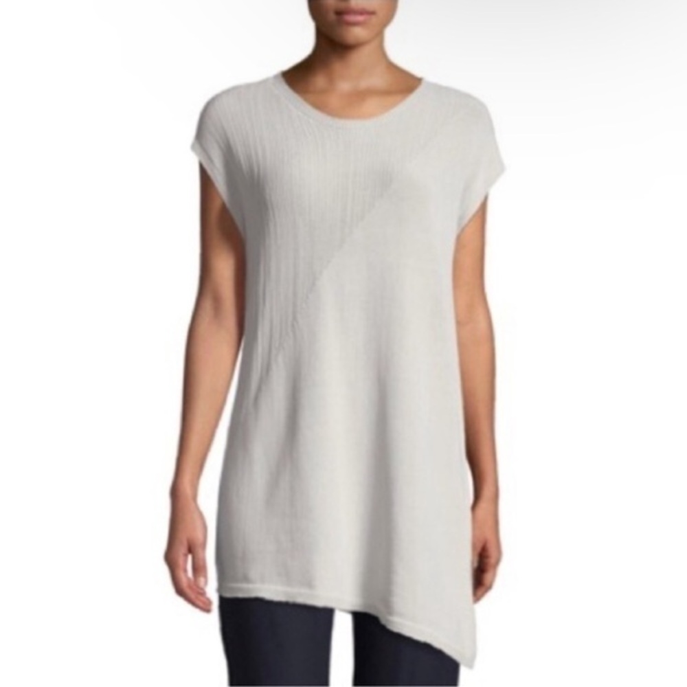 Eileen Fisher Peruvian Organic Cotton Blend Asymmetrical Knit Top Stretchy XL